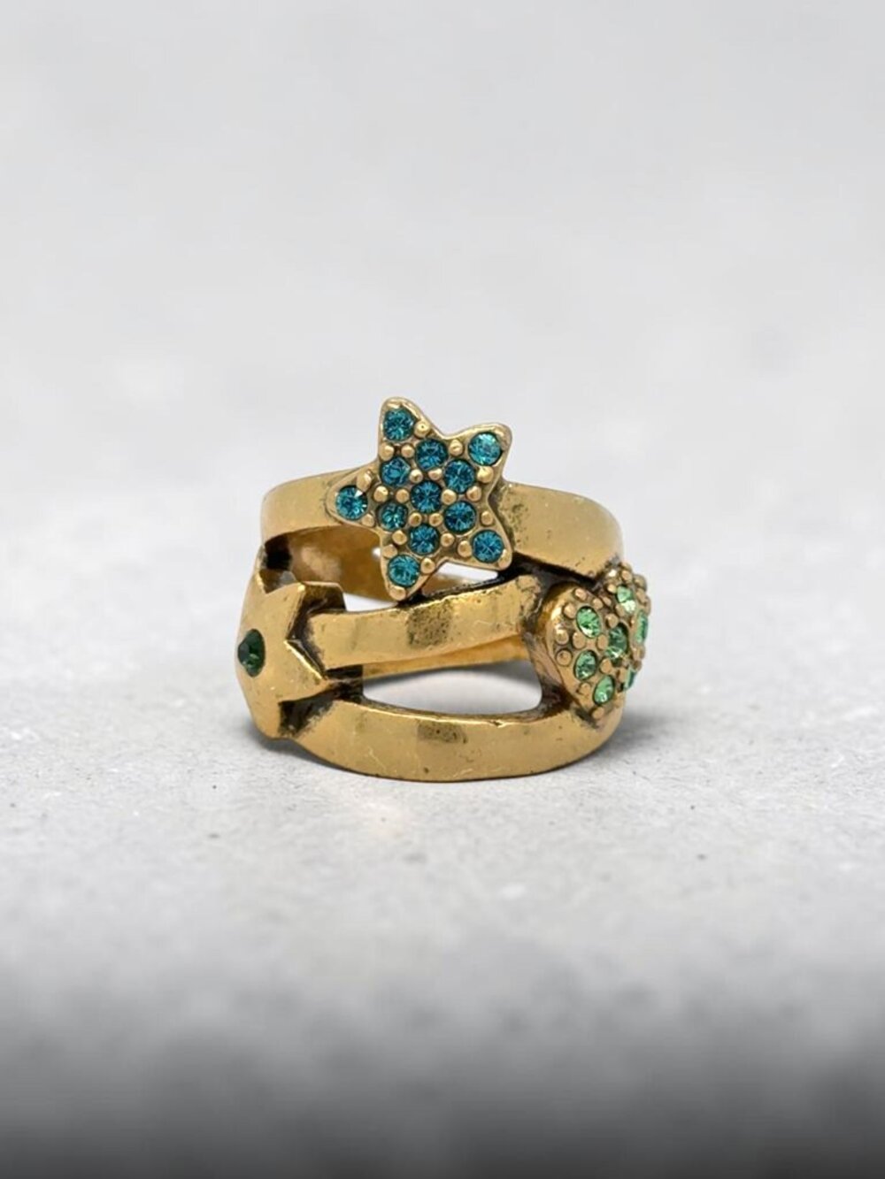 Gold-Tone Heart and Stars Ring